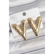 Renas Store 316 Çelik Gold Renk Işlemeli Model Kadın Küpe