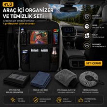 Pixue 4’lü Profesyonel Oto Koltuk Arkası Organizer & Temizlik Seti 6 Cepli Koltuk Arkası Organize Temizlik Eldiveni Ingiliz Bezi Toz Fırçası