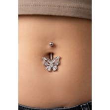 Zurafa Shop Gümüş Renk Kelebek Figürlü Cerrahi Çelik Göbek Piercing