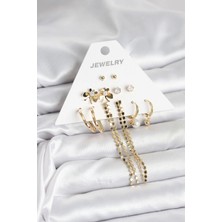 Renas Store Gold Renk Pirinç 6'lı Kadın Küpe Seti