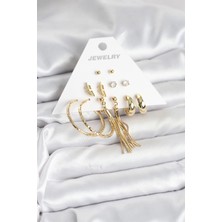 Renas Store Gold Renk Pirinç Kadın 6 Çift Küpe Seti