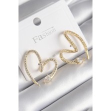 Renas Store Pirinç Gold Renk Zirkon Taşlı Yılan Model Kadın Küpe