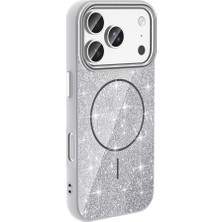 Cavora Iphone 17 Pro Max Uyumlu Magsafe Şarj Özellikli Parlayan Simli Okso Kapak-Beyaz