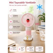 Kalemhane Kişiye Özel Mini El Fanı- 3 Kademeli 5 Pervaneli Turbo Güç Çilek