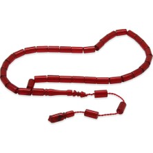 Tesbihname Ateş Kehribar Tesbih - Sistemli - Mini Boy - Koyu Kırmızı Renk - Kesme Kesim