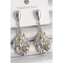 Renas Store Pirinç Gümüş Renk Sallantı Damla Model Gold Topçuk Detay Kadın Küpe