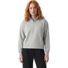 Sportive Cleo Zip Neck Kadın Gri Günlük Stil Sweatshirt 26YK0006-KML