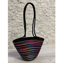 Sarda Design Neon Çizgili El Emeği Kadın Mini Omuz Çantası – Küçük Boy Plaj & Günlük Kullanım