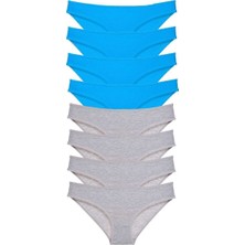 8 Adet Eko Set Likralı Kadın Slip Külot Gri ve Mavi