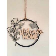 DU&ER Kapı & Duvar “welcome Home” Dekoratif Yazı – Çiçek & Kelebekli Hoş Geldiniz Aksesuarı