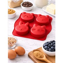 Bulut 1 Adet Silikon Isıya Dayanıklı Yanmaz Yapışmaz Kırmızı 4'lü Muffin Kek Kalıbı