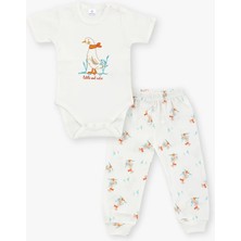 Luggi Baby Bisiklet Yaka Kısa Kollu Baskılı Kız Bebek Çıtçıtlı Body ve Pantolon 2'li Takım