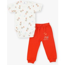 Luggi Baby Bisiklet Yaka Kısa Kollu Baskılı Kız Bebek Çıtçıtlı Body ve Pantolon 2'li Takım