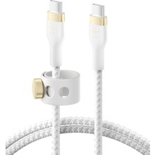 Belkin Boostcharge Pro Flex Örgülü USB C Tipi - C Kablosu (1m/6,6ft), Usb-If Sertifikalı Güç Dağıtımı Pd Hızlı Şarj Kablosu - Beyaz