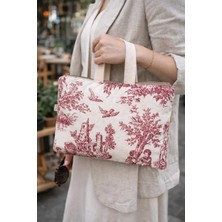 Fiorbag El Yapımı Mavi Toile De Jouy Desenli Kadın Çantası 11 Inç Tablet İçin Yumuşak Kumaş