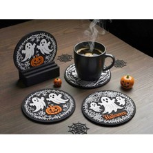 DU&ER Halloween Temalı 3’lü Bardak Altlığı Seti + Stand – Festif Dekor Aksesuarı