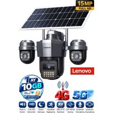 Lenovo G4W19 3 Lensli 4G SIM Kartlı 360° PTZ Solar Güvenlik Kamerası Güneş Panelli Gece Görüşlü Dış Mekan 1 Ay 10GB Dahil