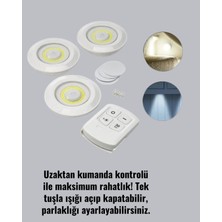 Uzaktan Kumandalı 3 Lü Kablosuz LED Spot Lamba Seti Yapışkanlı Pratik Kullanım