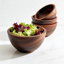 Demy Craft Soren 4'lü Akasya Ahşap Salata Kasesi Çerezlik Seti El Yapımı Eşsiz Doğal Desen