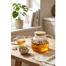 Homerest 800 ml Borosilikat Isıya Dayanıklı Cam Demlik Bambu Kapaklı Süzgeçli Ateşe Dayanıklı Şık Bitki Çayı