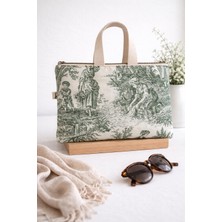 Fiorbag El Yapımı Mavi Toile De Jouy Desenli 11 Inç Tablet Çantası Gündelik Çanta Kadın Çantası