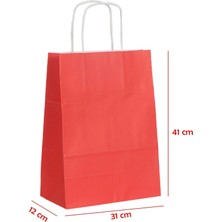 Net Market Büküm Saplı Kağıt Çanta Kırmızı 31 x 12 x 41 (25 Adet)