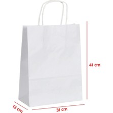 Net Market Büküm Saplı Kağıt Çanta Beyaz 31 x 12 x 41 (25 Adet)