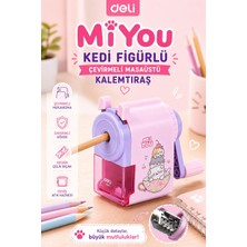 Deli E0641 Miyou Kedi Figürlü Çevirmeli Masaüstü Kalemtıraş