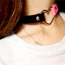 Alp Collection Siyah Pembe Deri Tasma Kalp 35 cm Choker Bayan Kolye Takı