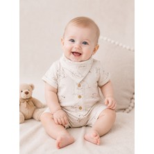 Ozz Baby Bebek Tulum ( 6/12/18 ay ) lucky day baskılı düğmeli müslin yenidoğan erkek bebek tulum, fular takım