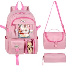 Jasfur Pembe Kore Kawaii Tarzı Okul Sırt Çantası,günlük Sırt Çantası Termal Beslenme Çantası ve Kalemlik