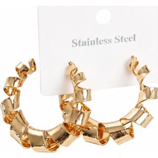 Serelya 316L Çelik Gold Renk Spiral Halka Kadın Küpe