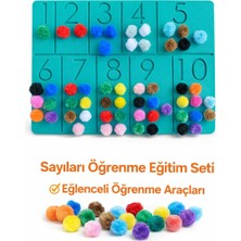 ArtPolat Montessori Eğitici Sayı Sayma Tablası - Renkli Ponponlu Matematik Öğrenme Seti