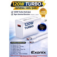 Exonix 120W (Watt) Turbo Hızlı Şarj Adaptör+Kablo(Set) Tüm Telefonlarla Uyumlu Turbo Hızlı Şarj Aleti Seti Beyaz