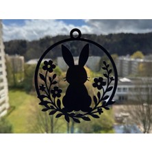 DU&ER Tavşanlı Çiçekli Çelenk Duvar Dekoru – Paskalya Temalı Modern Bunny Wreath Duvar Süsü