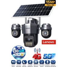 Lenovo G4W19 3 Lensli 4G SIM Kartlı 360° PTZ Solar Güvenlik Kamerası Güneş Panelli Gece Görüşlü Dış Mekan 1 Yıl 120GB Dahil