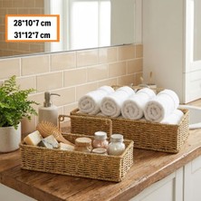 Ozcmax 2’li Duvar Askılı Plastik Rattan Organizer – Dikdörtgen Hasır Görünümlü Mutfak Raf Sepeti, Banyyo ve Ev Içi Düzenleme Ünitesi