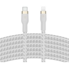 Belkin Boostcharge Pro Flex Örgülü USB Tip C - Yıldırım Kablosu (3M/10FT), Mfi Sertifikalı 20W Hızlı Şarj Pd Güç Dağıtımı -Beyaz