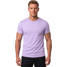 RizzUP Erkek Lila Slim Fit %90 Pamuk Likralı Yumuşak Dokulu Basic Tişört 1801131
