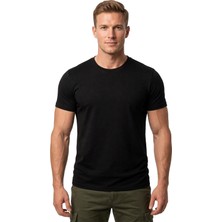 RizzUP Erkek Siyah Slim Fit %90 Pamuk Likralı Yumuşak Dokulu Basic Tişört 1801131