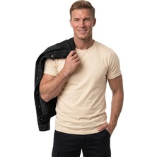 RizzUP Erkek Krem Slim Fit %90 Pamuk Likralı Yumuşak Dokulu Basic Tişört 1801131