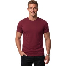 RizzUP Erkek Bordo Slim Fit %90 Pamuk Likralı Yumuşak Dokulu Basic Tişört 1801131