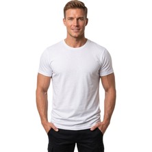RizzUP Erkek Beyaz Slim Fit %90 Pamuk Likralı Yumuşak Dokulu Basic Tişört 1801131