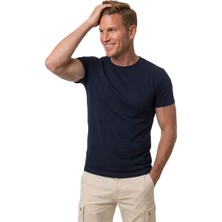 RizzUP Erkek Lacivert Slim Fit %90 Pamuk Likralı Yumuşak Dokulu Basic Tişört 1801131