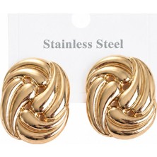 Serelya 316L Çelik Gold Renk Motif Desen Model Kadın Küpe
