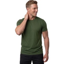 RizzUP Erkek Haki Slim Fit %90 Pamuk Likralı Yumuşak Dokulu Basic Tişört 1801131