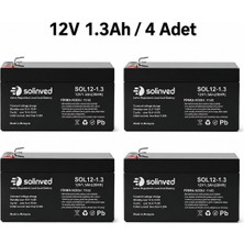 Solinved 12V 1.3AH Kuru Tip Akü (4 Adet)