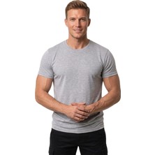 RizzUP Erkek Gri Slim Fit %90 Pamuk Likralı Yumuşak Dokulu Basic Tişört 1801131