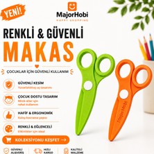 Major Hobi Çocuk Kağıt Makası 2’li Set – Güvenli Uçlu Renkli Makas - Yeşil & Turuncu