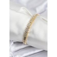 Negok Pirinç Vıp Seri Gold Renk Zirkon Taşlı Arpa Model Kadın Bileklik